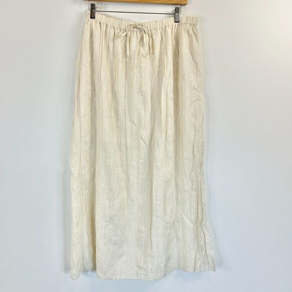 J. Crew Midi Skirt Womens XL Natural Beige Crinkled Elastic Waist Drawstring NWT - Picture 2 of 14